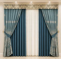 Luxury Blue Jacquard Curtain with Embroidered Decorative Valance