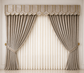 Luxury Beige Jacquard Curtain with Decorative Valance