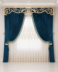 Luxury Teal Blue Velvet Curtain with Decorative Valance