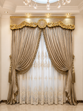 Luxury Champagne Beige Curtain with Golden Royal Valance