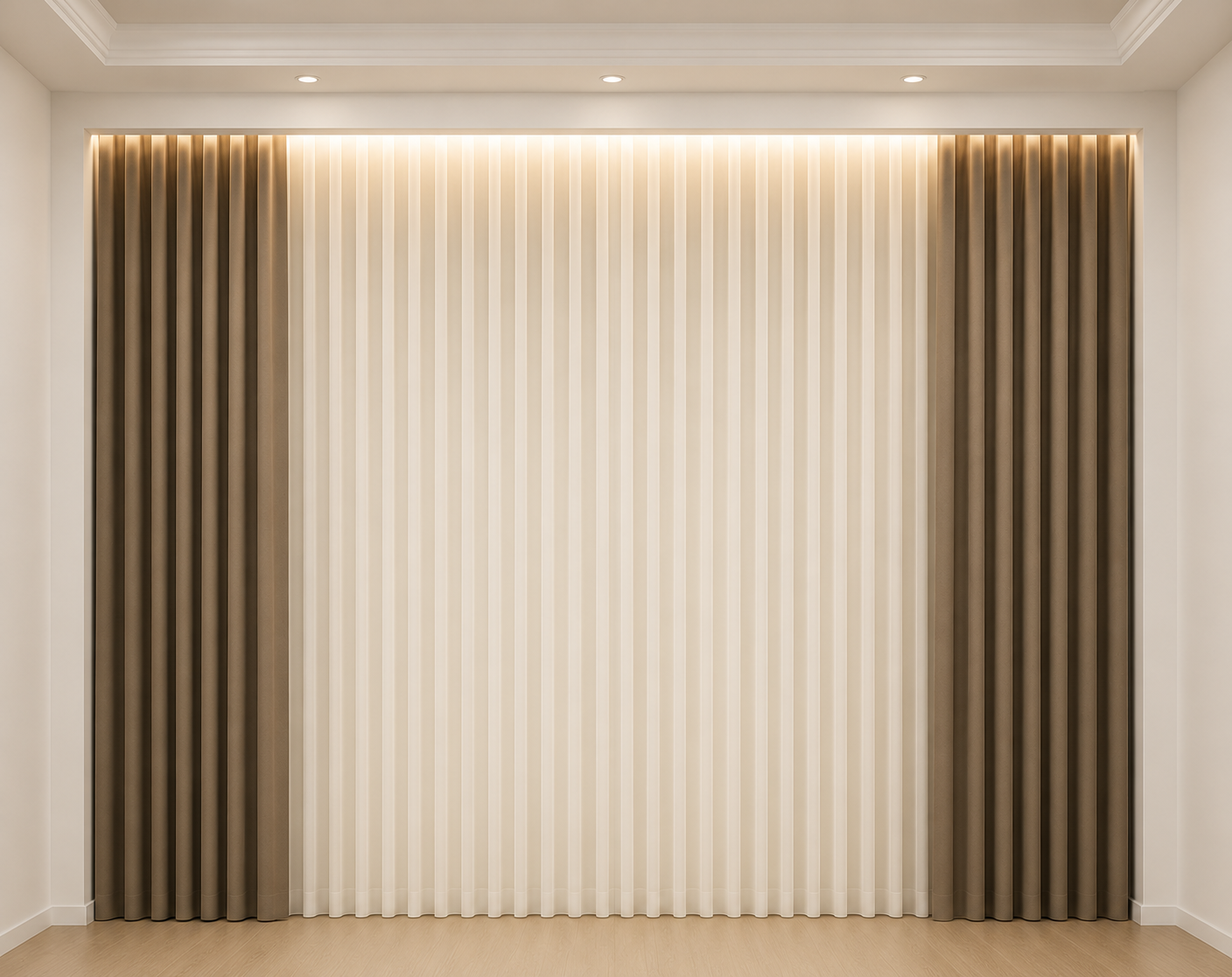 Elegant Brown & Ivory Curtain Set with White Sheer Panels
