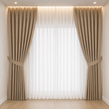 Elegant Taupe Curtain Set with White Sheer Panels & Matching Tiebacks
